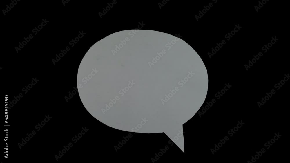 Aufkleber animation of cut out paper in bubble speech shape. stop motion for creative videos overlay. bubble t