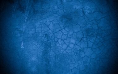 Old wall pattern texture cement blue dark abstract  blue color design are light with black gradient background.