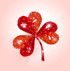 Crystal red clover leaf. Vector.