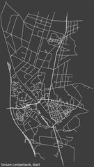 Detailed negative navigation white lines urban street roads map of the SINSEN-LENKERBECK MUNICIPALITY of the German regional capital city of Marl, Germany on dark gray background