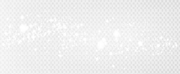 Abstract sparkling glitter texture. Shiny particle effect. Silver glittering space star dust trail of glittering particles on transparent background. Glare