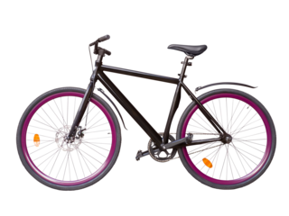Black fixed gears urban bike with violet whells. Simple bike isolated with transparency