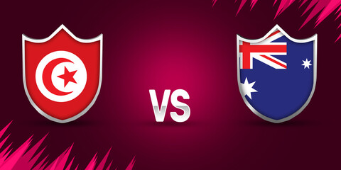 Tunisia vs Australia football match fixture background with shields and flags of the countries