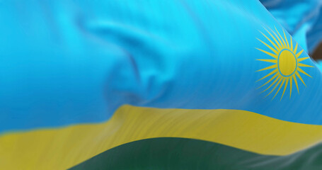 Close-up view of the Rwanda national flag waving