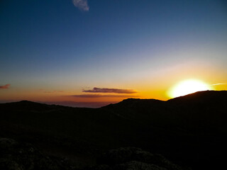 Beautiful sunset over extinct volcano Montana Roja, Lanzarote.