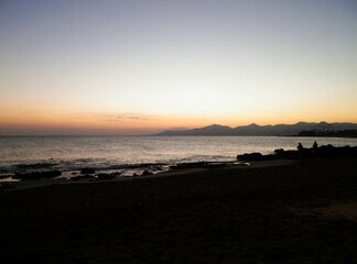Beautiful sunset on beach in Puerto del Carmen, Lanzarote, Canary Islands.