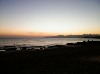 Beautiful sunset on beach in Puerto del Carmen, Lanzarote, Canary Islands.
