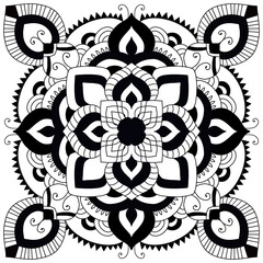Black and white floral geometric pattern abstract background. Illustration. Mandala