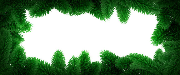 Christmas frame with fir branch, green spruce twigs. Copy space, blank frame holiday greeting banner template. 3d rendering