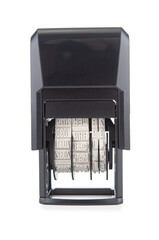 Plastic date stamper close up on white background