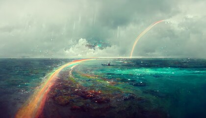 Futuristic peaceful ocean landscape illustration
