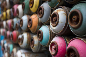 Rusty spray paint cans background