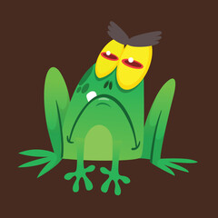 Cartoon green froggy frog mascot character in cartoon style. Vector illustration isolated on white. Design for print