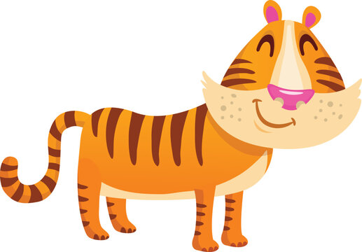 Pretty cute cartoon tiger vector illustration.  Isolated on White background