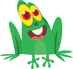 Cartoon green froggy frog mascot character in cartoon style. Vector illustration isolated on white. Design for print