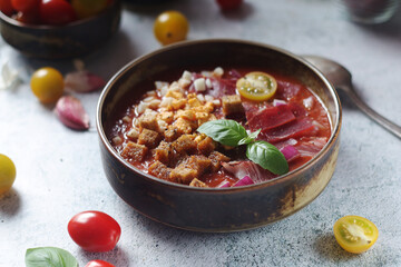 Spanish traditional tomato soup salmorejo