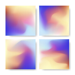Fluid colors backgrounds set. Dreamy mesh gradient in purple, orange, yellow, pink and blue color. Aesthetic social media square post template collection. Abstract modern art cover design for brochure