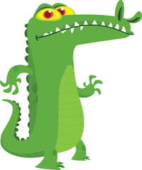 Funny green crocodile cartoon standing. Vector illustration of alligator character design Funny green crocodile cartoon standing. Vector illustration of alligator character design