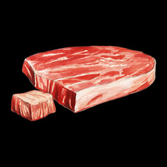 Raw meat watercolor illustration on black background