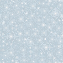 Seamless pattern of Christmas winter snowflakes, vector background. Repeated texture for surface, wrapping paper, white on light blue.