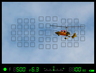 Viewfinder or screen of an SLR camera with auto focus single point