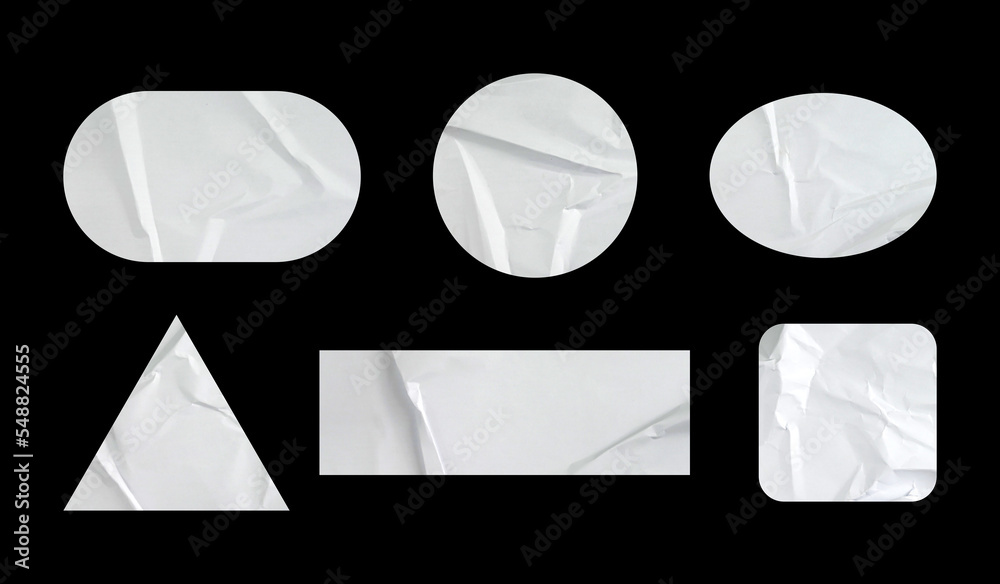 Aufkleber set of stickers in various shapes with paper texture. glued sticker for retro label, tag, and design