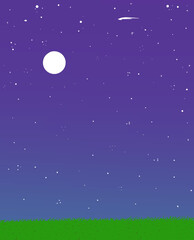 Fondo con cielo estrellado, luna y pasto © Valeria Araya