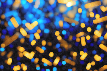Background of abstract glitter lights. blue, gold and black, de focused. 3d illustration