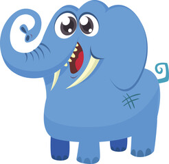 Cute little african elephant isolated on white. African safary elephant with tiny trunks. Zoo elephant illustration