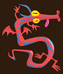 Chinese Red Dragon flying, cute cartoon vector illustration