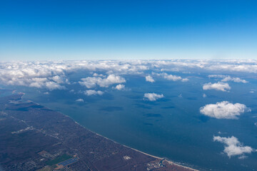 Aerial view of clouds over the beaches South Shore of Long Island, New York