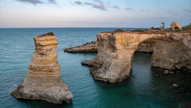 4k, Timelapses of rocky arch seaside torre sant'andrea, lecce, puglia, italy