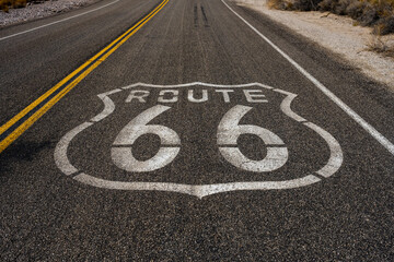 Route 66 Sign Painted On The Right Lane