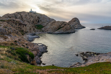 Scenographic view at Ile Rousse (Isola Rossa) lighthouse, in Corse, France.