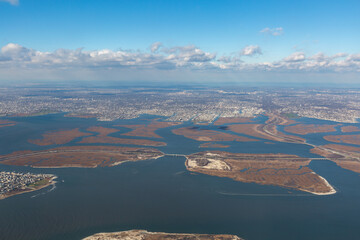 Aerial view of Queens and southern long island, New York, new york city, 