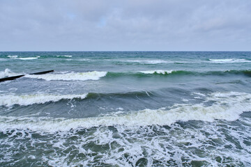 Rolling waves during storm in Baltic Sea.