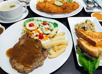 black pepper pork steak in restaurant