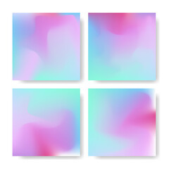 Dreamy mesh gradient backgrounds set. Aesthetic social media square post template collection in pink, violet and blue color. Abstract modern art cover design for brochure, banner, flyer, presentation