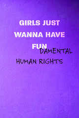 girls just wanna have fundamental human rights graffiti an lila wand - obrazy, fototapety, plakaty