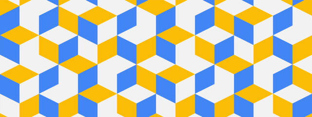 Rhombus seamless pattern in Ukrainian flag colors. Geometric vector background with blue and yellow diamonds. Colors of Ukraine.