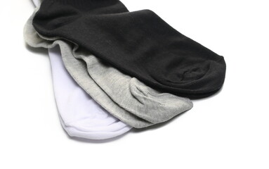 Close up set new sports cotton socks pair isolated on white 