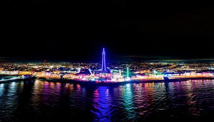 An aerial view of the illuminations at Blackpool in Lancashire, UK
