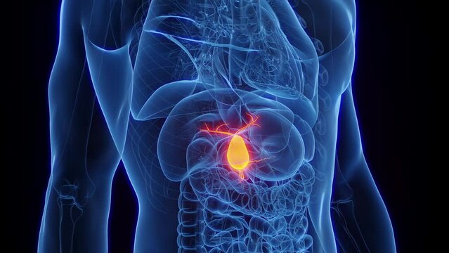 3d rendered medical animation of a healthy man's gallbladder