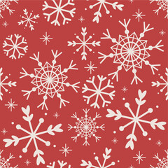 Fototapeta na wymiar Snowflake pattern on the red background for wrapping paper, for print
