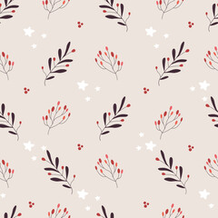 Tender winter pattern with red berries 