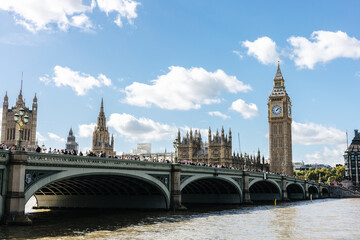 The famous Big Ben and the English Parliament along the river Thames in London, England