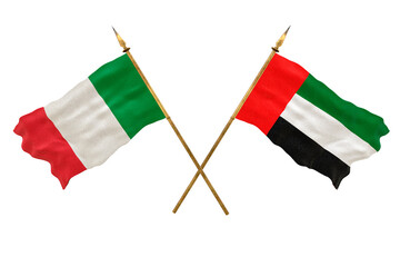 Background for designers. National Day. 3D model National flags Italy and United Arab Emirates