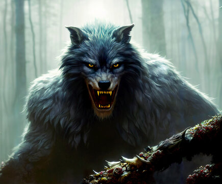 Illustration of the werewolf in the forest.