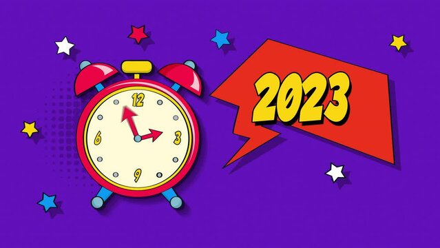 2023 - Alarm clock pop art style animation.