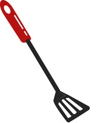 flat slotted black outline spatula with red wooden holder